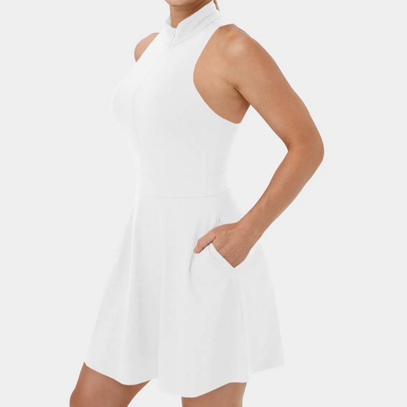 Halara White Sleeveless Half Zip 2 in 1 Golf Mini Dress With Shorts Size XL - Picture 3 of 13